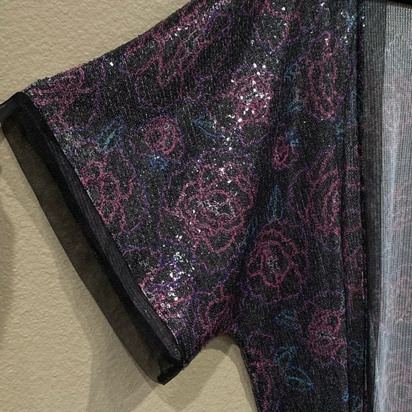 Betsey Johnson Sequin Short Sleeve Kimono Floral Open Front Shawl Multicolor OS - Picture 9 of 10